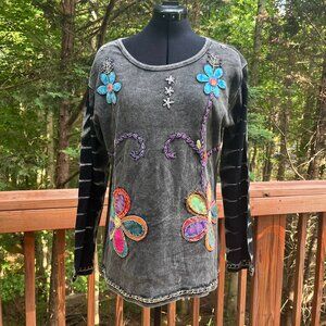 Agan Traders Embroidered Flower Long Sleeve Shirt